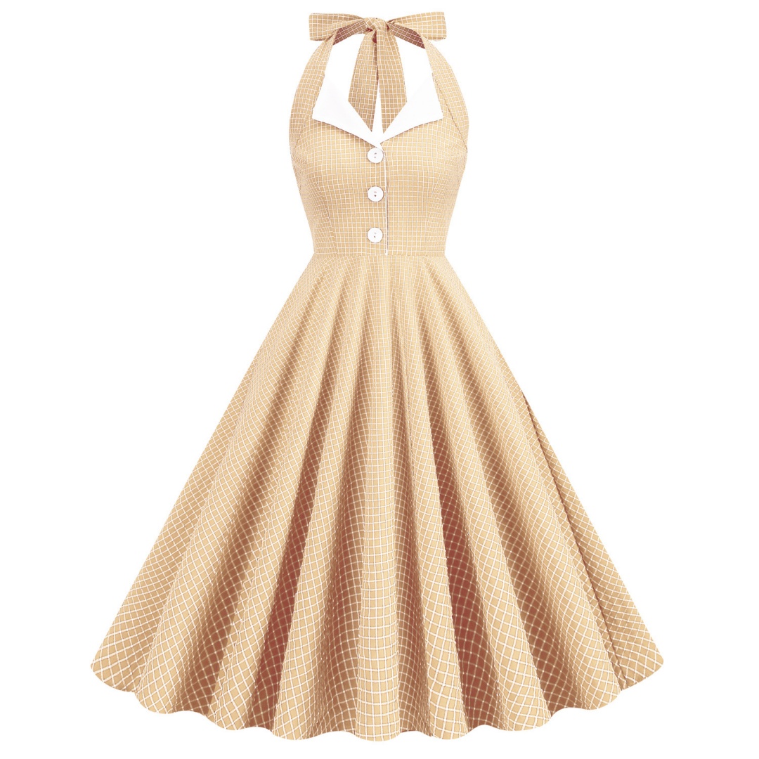 1950s Halter Dresses for Women with Pockets Vintage Cocktail Swing Dress